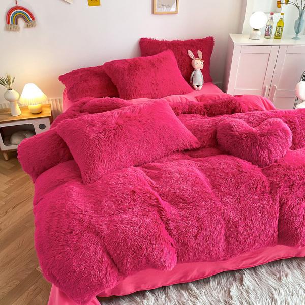 Color Solid Pattern Type Luxury Shaggy Warm Mink Velvet Crystal Bedding Set for Winter