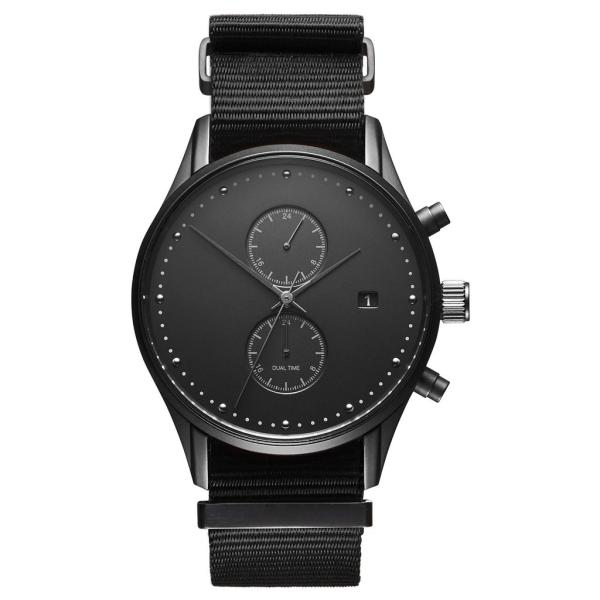 Black nylon strap chronograph quartz stainless steel watch water resistant