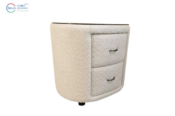 Luxury Nightstand White Fabric Solid Wood Internal Home Furniture Modern Bedroom Bedside Table