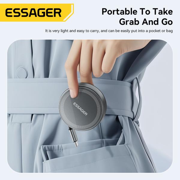 ESSAGER Z19 15W Magnetic Wireless Charger with Retractable Cable