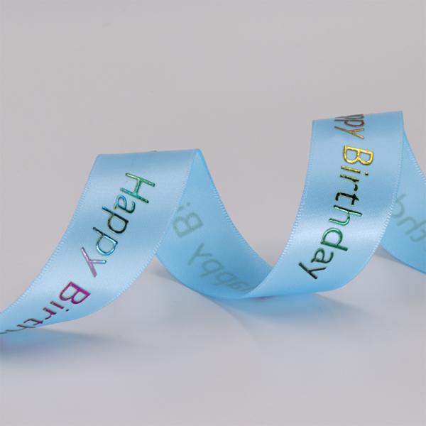 Birthday Use Blue Satin Ribbon Single / Double Face Customized Printed Logo