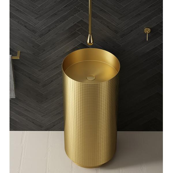 Floor Standing Stainless Steel Pedestal Sink , Cylindrical Wash Basin Brushed Gold Color