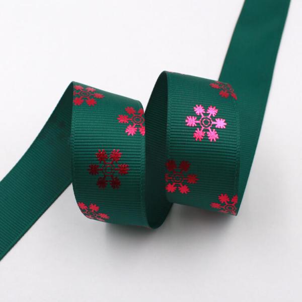 Dark Green Hot Foil Ribbon , Flowers Printing Thin Gift Wrap Ribbon