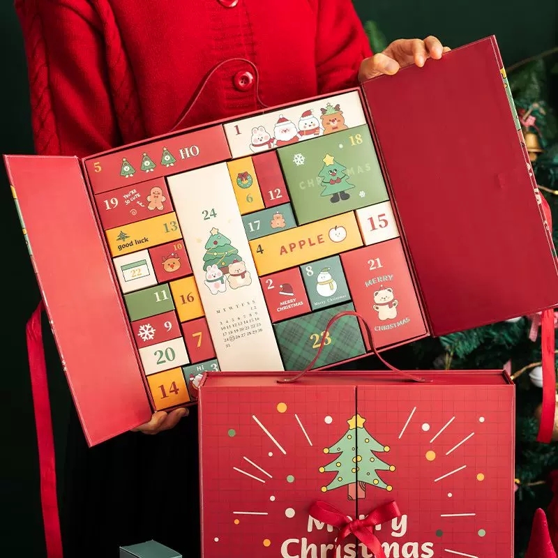 Rigid Christmas Advent Calendar Box Double Door Rigid Box With Small Drawers
