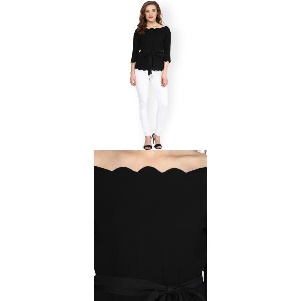 Negro de moda de las mujeres horneado a la crema y con pan rallado top