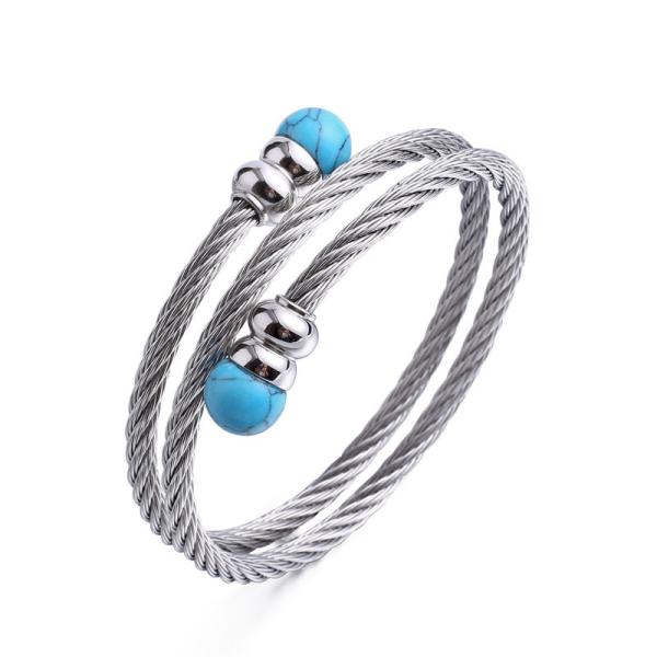 Powder crystal stone bracelet stainless steel wire elastic twisted wire fine steel rope three-ring bracelet