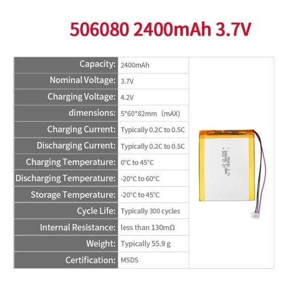 Lithium Polymer Battery Pack 8.8wh 506080 3.7V 2400mAh Beauty Instrument Mobile Power Golf Carts BOATS