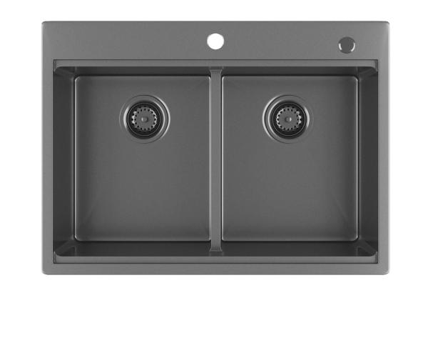 FOOK SINK Handmade Top Mount 304 Stainless Steel Double Bowl Kitchen Sink with Ledge