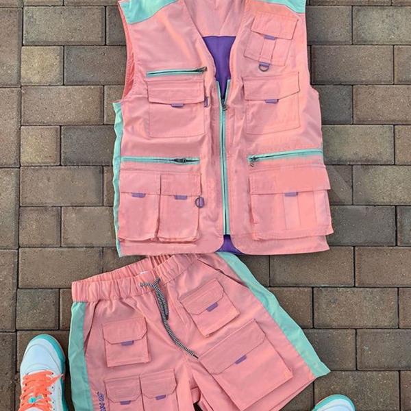 Fashionable Hip Hop Unisex Cargo Shorts Set Vest And Shorts Set Latest Design