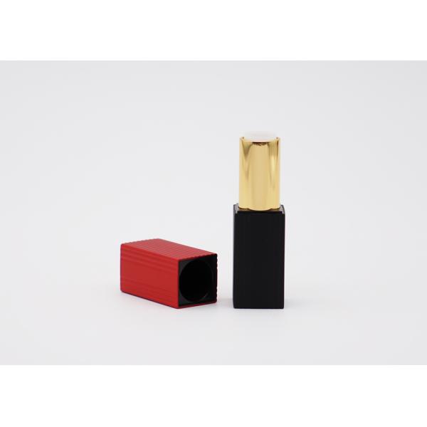 Square Lip Balm Tubes Ribbed Aluminum Magnet Tube With Black And Red Color