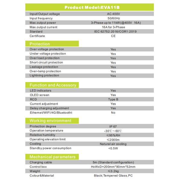 11kW Type 2 EV Chargers Portable Leakage Protection 480V Amps Adjustable