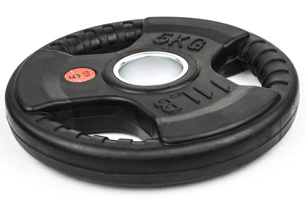 OEM Tri Grip Three Holes Steel Weight Plate Rubber Coated Bumper Plates 5kgs