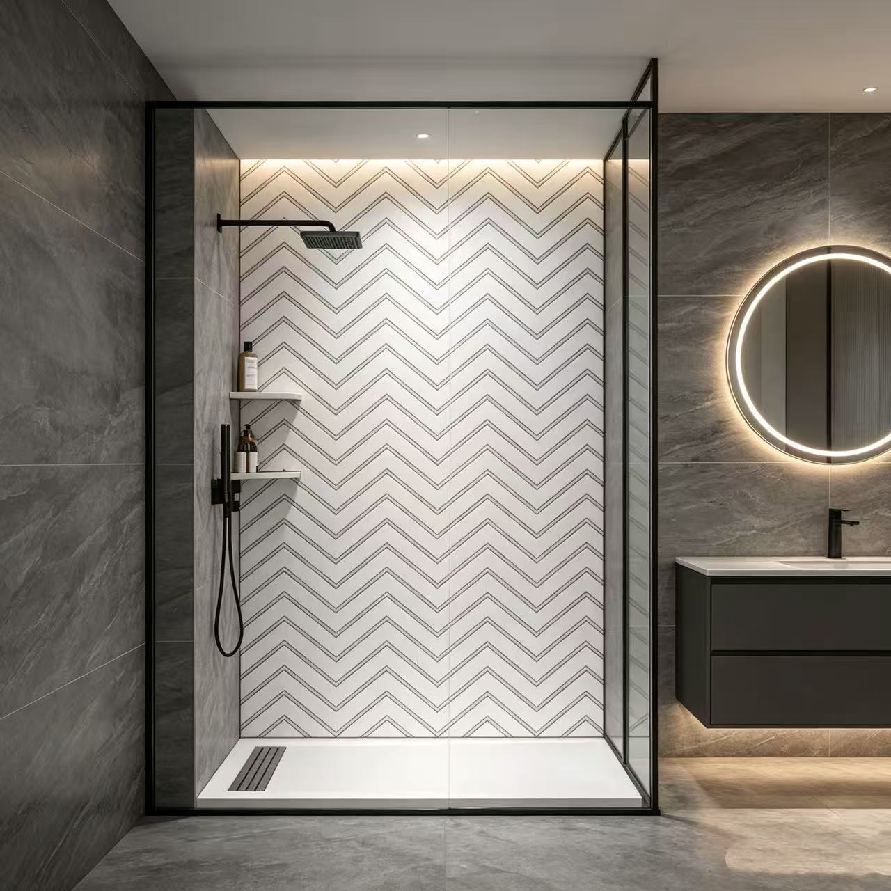 Chevron Decorative Solid Surface Shower Wall Panel Bathtub Surround
