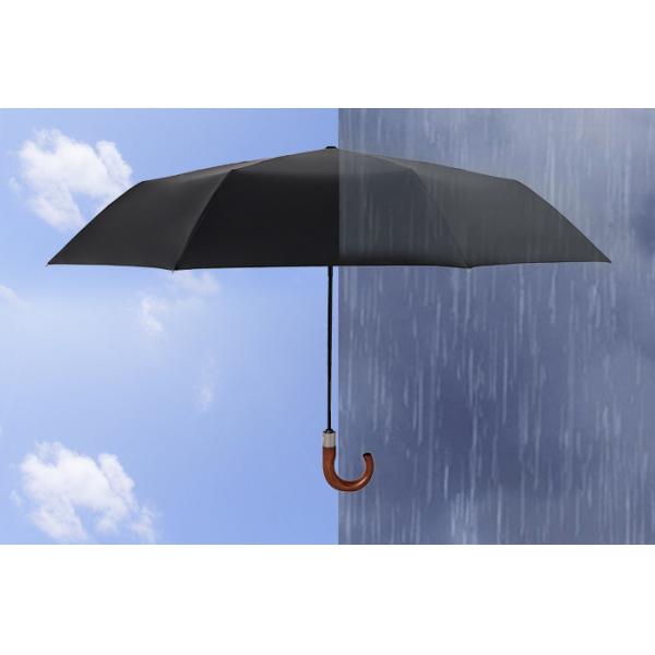 8 Ribs Fiberglass Automatic 3 Fold Umbrella With Wood Handle