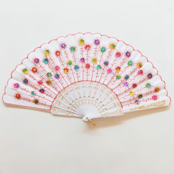 Hot Selling Foldable Hand Held Fan Black Plastic Embroidery Sequin Hand Fan