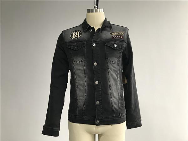 Black Washed Badge Mens Denim Jacket And Jeans Button Through Trucker Jacket TW76375