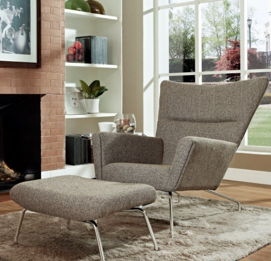 Wing chair livigroom furniture Fabric Covered Sectional hotel single Sofa with Footstool