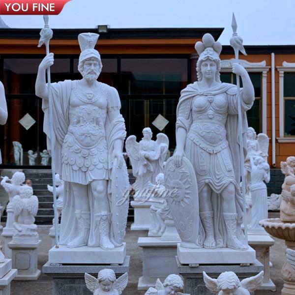 Outdoor Garden Ancient Marble Roman Statues Full Size Soldier Sculpture with Shield