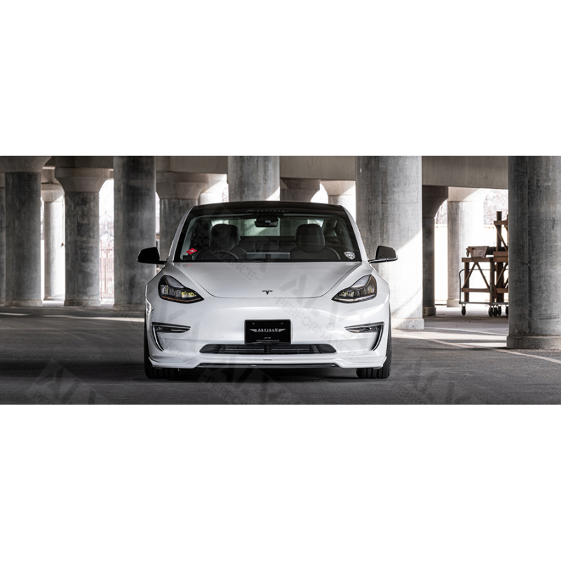 2019 Plus Fit Dry Carbon Fiber Front Lip Splitter Tesla Model 3 Aero Body Kit OEM Fit Twill Glossy No Drilling Required