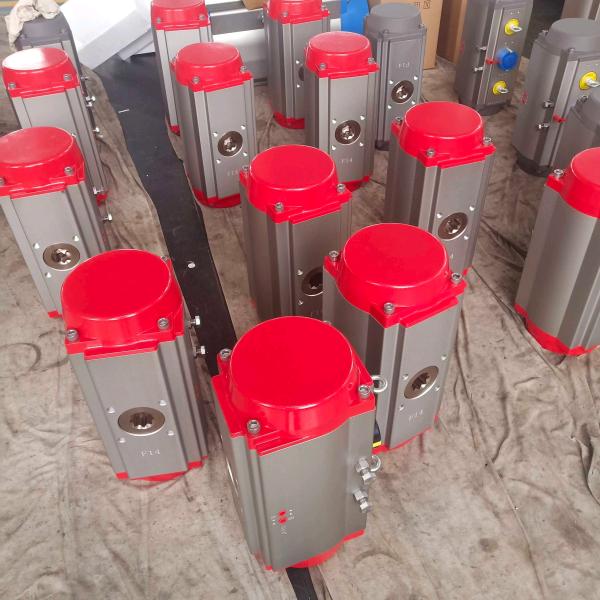 aluminum alloy single and double acting pneumatic rotary actuator with red caps