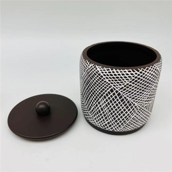 7.6x11cm Brown Polyresin Bathroom Accessories Round Tumbler Bathroom Accessory White Net Print