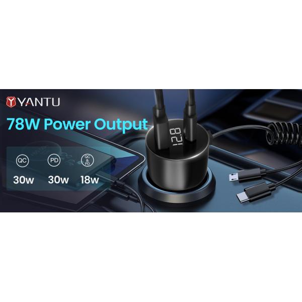 High Power 12V 24V PD QC 3.0 USB-C Dual Type-C Car Charger for Laptop and Mobile Phone