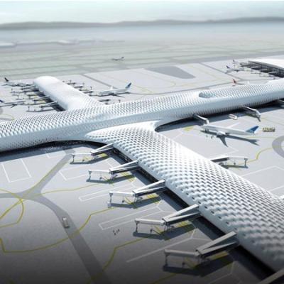 Estruturas feitas sob encomenda da tela e construções claras de aço do hangar dos terminais e dos aviões de aeroporto