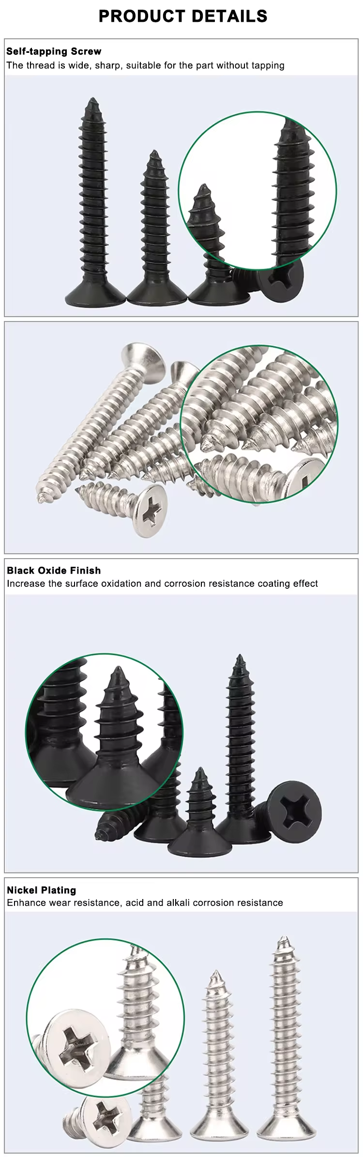 ST2.2 Standard Thread 304 Stainless Steel Countersunk Head Cross