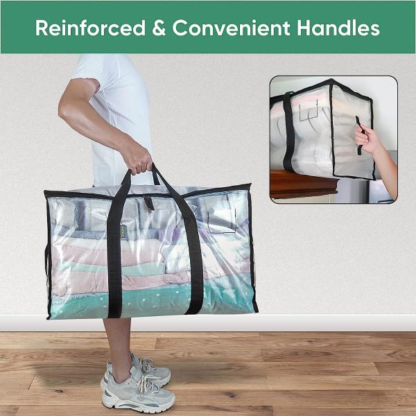 Oversized Moving Bags With Reinforced Handles, Heavy-Duty Storage Tote For Clothes, Moving Supplies (Clear, 2-Pack)