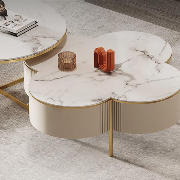 Butterfly Shaped 90cm Round Rock Coffee Table 150KG Light Luxury Tea Table