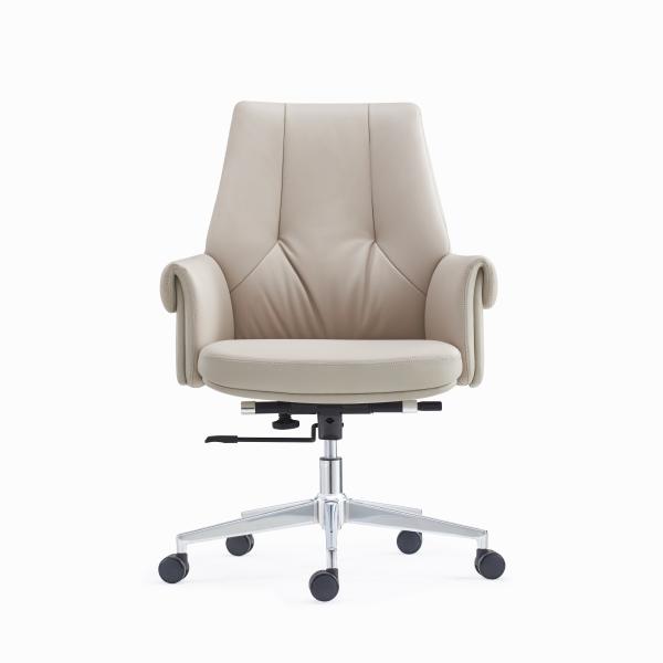 Ergonomic PU Genuine Leather Office Swivel Chair Upholstery Armrest