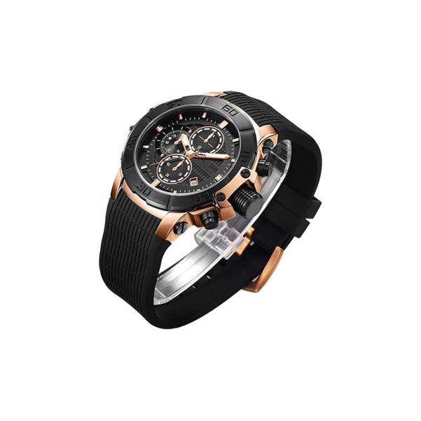 Rose Gold Stainless Steel Chronograph Watch Men High Strenght Silicone Strap