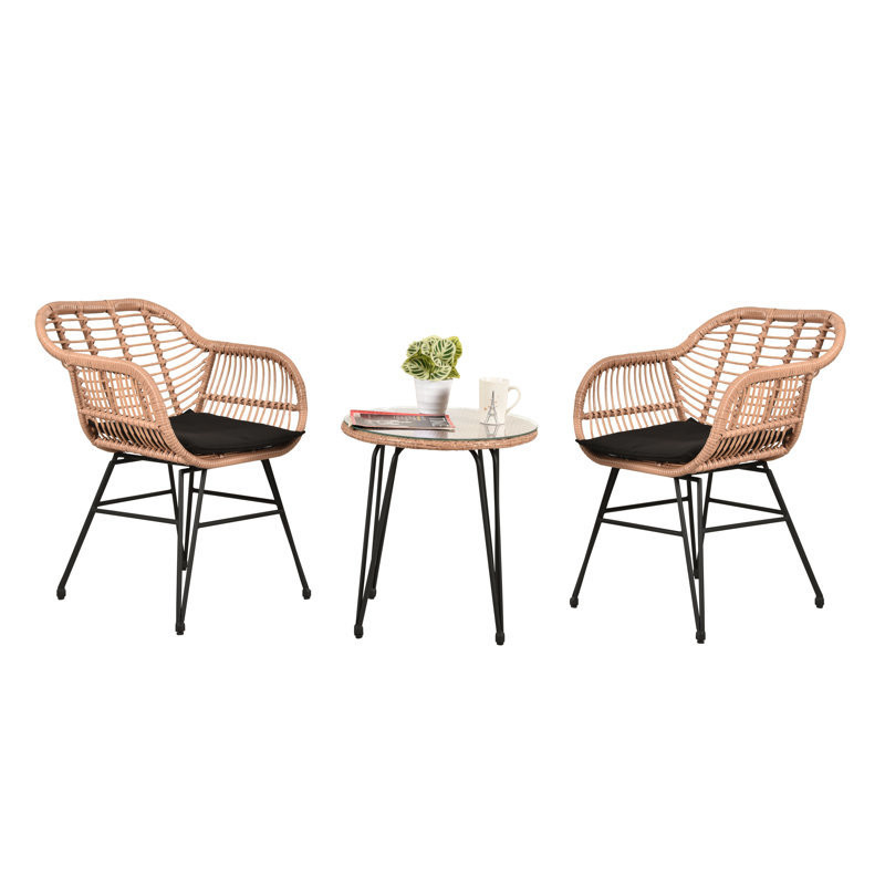 AJUNION 2 Seating Outdoor Patio Furniture Bistro Set D23.62''xW21.26''xH31.5'' Chair Size