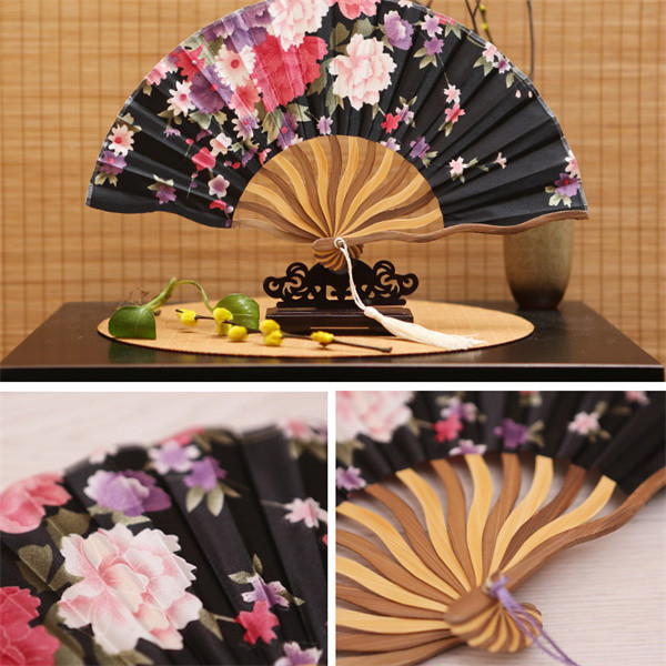 Сортированный вентилятор цветка Handheld складной изогнул вентиляторы ткани складывая с Tassel