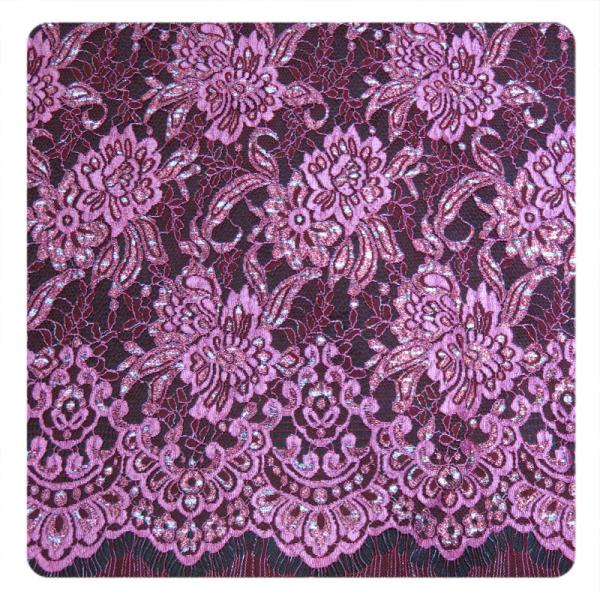 Red Chantilly Silver Nylon Lace Fabric ,  Eyelash Lace Trim For Womens Dress