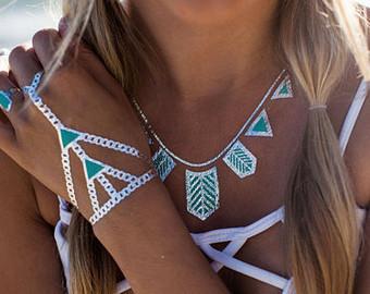 Silver foil temporary tattoo, metallic foil tattoo, Jewelry tattoo