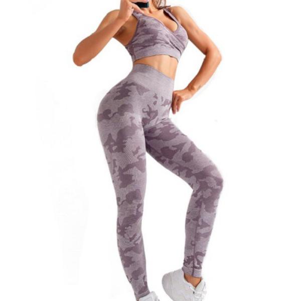 Long Sleeve Women Gym Leggings Plaid Pattern Womens 2 Piece Yoga Set