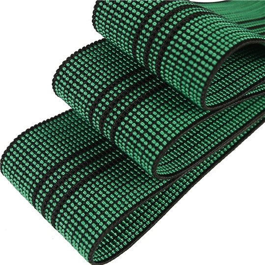 50mm Width PP Sofa Elastic Webbing Green Color With 3 Black Lines