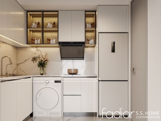 Modern Linear Stainless Steel Kitchen Cabinets With Full-Height Storage And Integrated Appliances