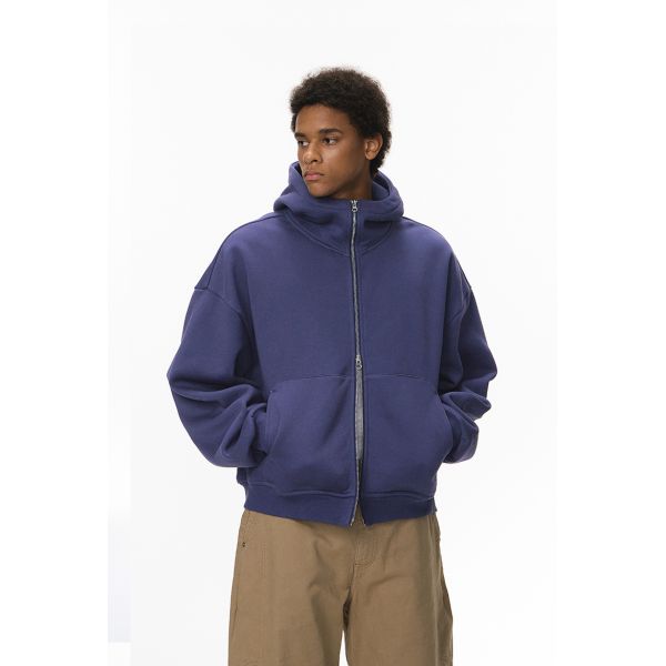 Customized ODM Unisex Curved Sleeve Embroidered Print Knitted Boxy Hoodie Spring 2025 Zipper-Up Windproof Breathable Jacket