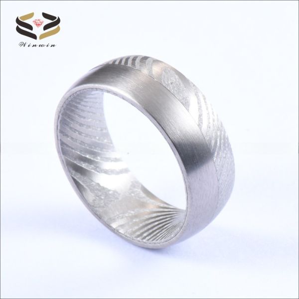 Men Fashion Jewelry 8mm Damascus Steel Ring Inlay Silver Tungsten Loop Wedding Band with Jewelry Main Material and Pearl Type Other