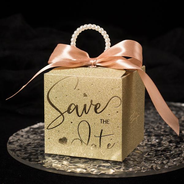 European Style Wedding Favor Box Set Glitter Silver Gold