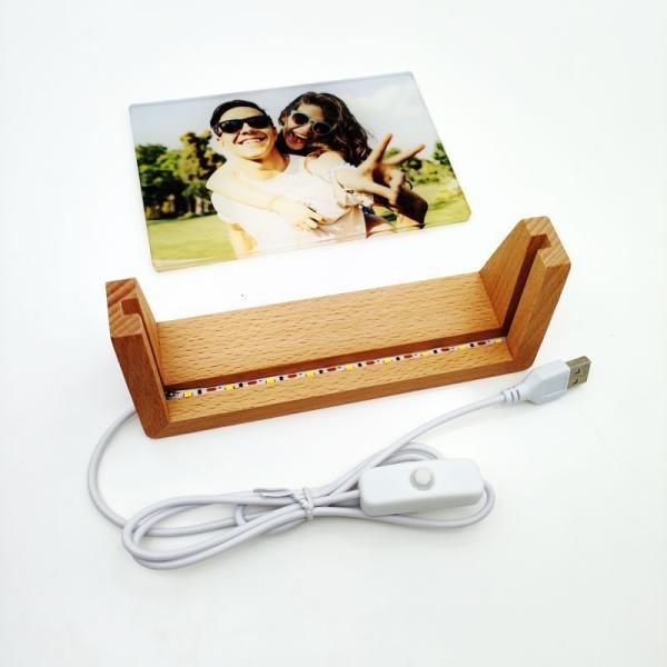 Acrylic Sublimation Photo Frames With Warm Color Light Wood Base Stand LED Night Lights