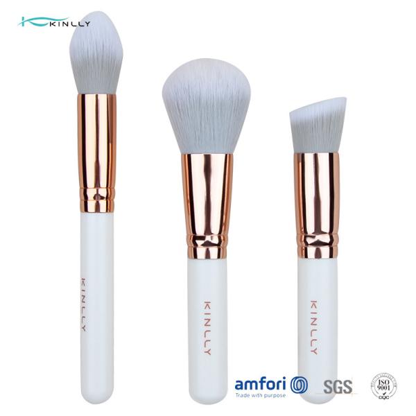 Sistema de cepillo blanco del maquillaje de la virola de aluminio suave 3pcs