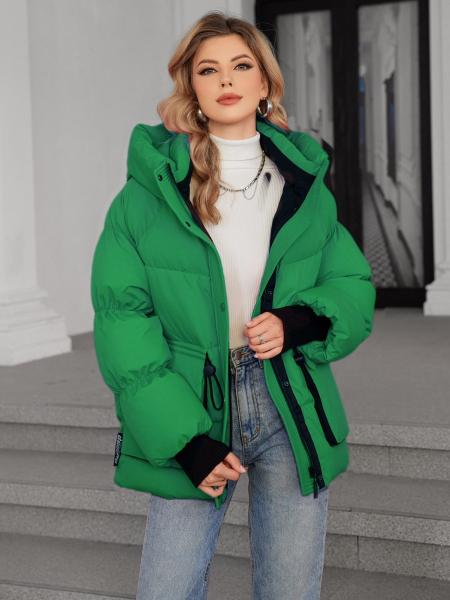 Loose Style Womens Down Coat Green Womens Long Puffer Coat