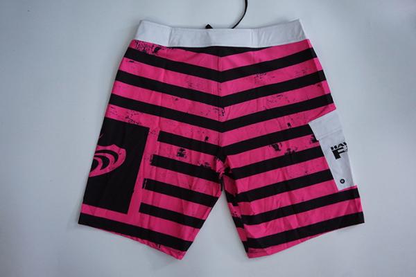 Pink Black Striped Mens Board Shorts Quick Dry , Recycled Mens Surf Shorts