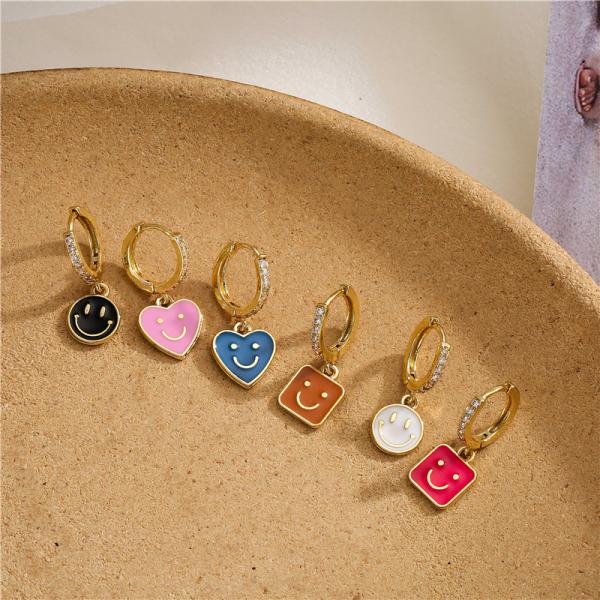 Масло падает серьги обруча эмали золота милой улыбки ювелирных изделий серег золота 14k круглые