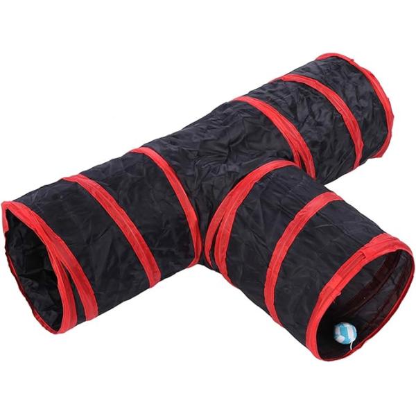 Peek Hole and Toy Ball Durable Style Pet Cat Tunnel Tube 3-Way Collapsible for Indoor Cats
