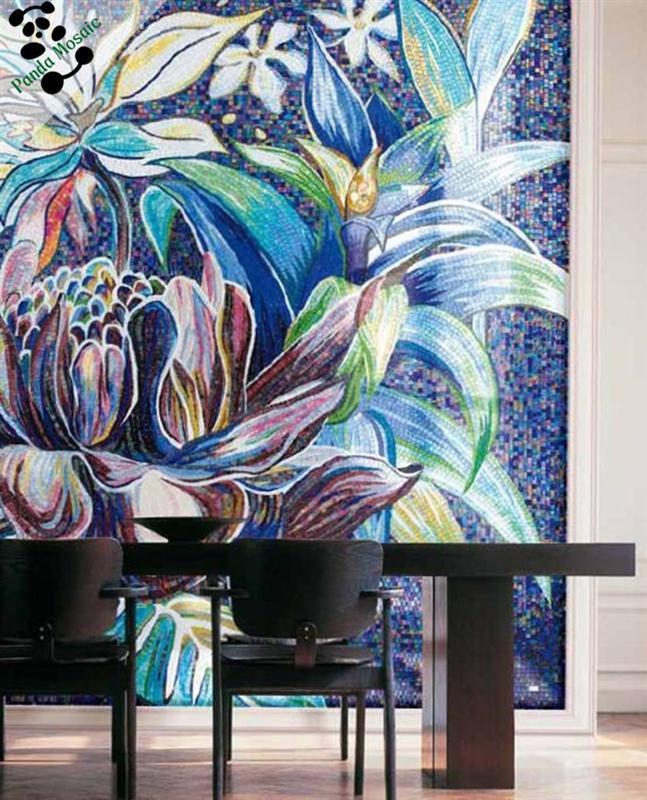 MB SMM123 Chinese Beautiful Glass Mosaic Handmade Flower Wall Mural Tile Peony Pattern Mosaic Tile Picture