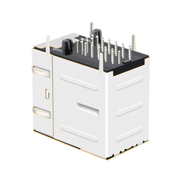 HR946130HE 2x1 Port Stacked RJ45 Connector with Led Light UL LPJG17610A105NL
